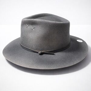 Gray Wide-Brim Western Wool Fedora Vintage Style Hat Size L 22” Unique Crown